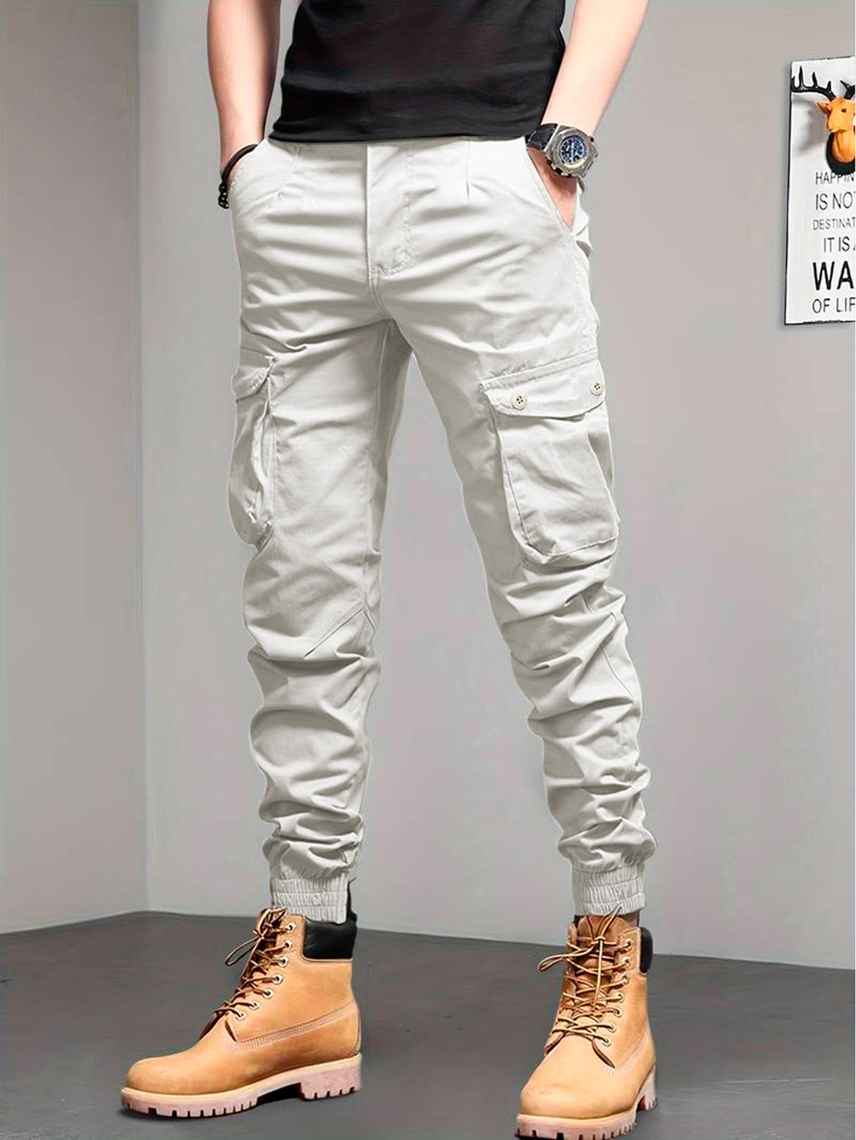 Pantalones Cargo Skinny para Hombre Pantalon tipo Cargo con Bolsas Laterales Mayoreo