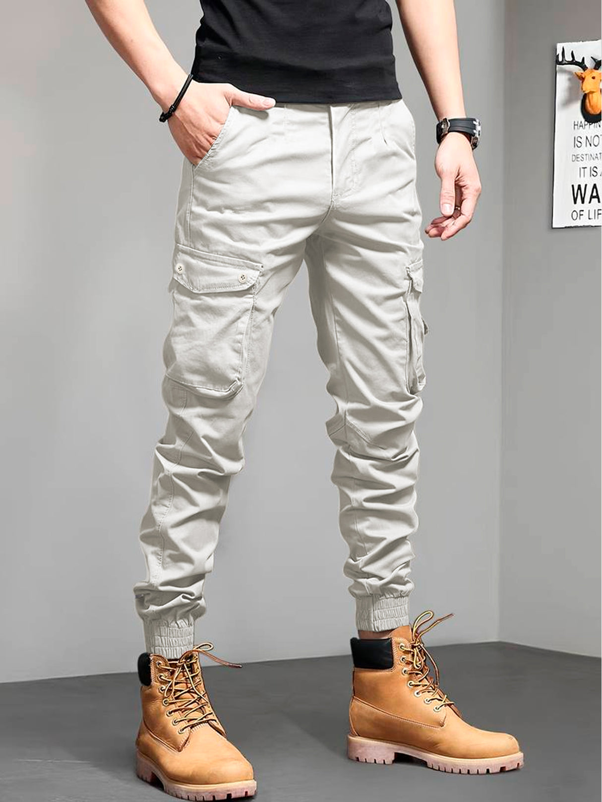 Pantalones Cargo Skinny para Hombre Pantalon tipo Cargo con Bolsas Laterales Mayoreo