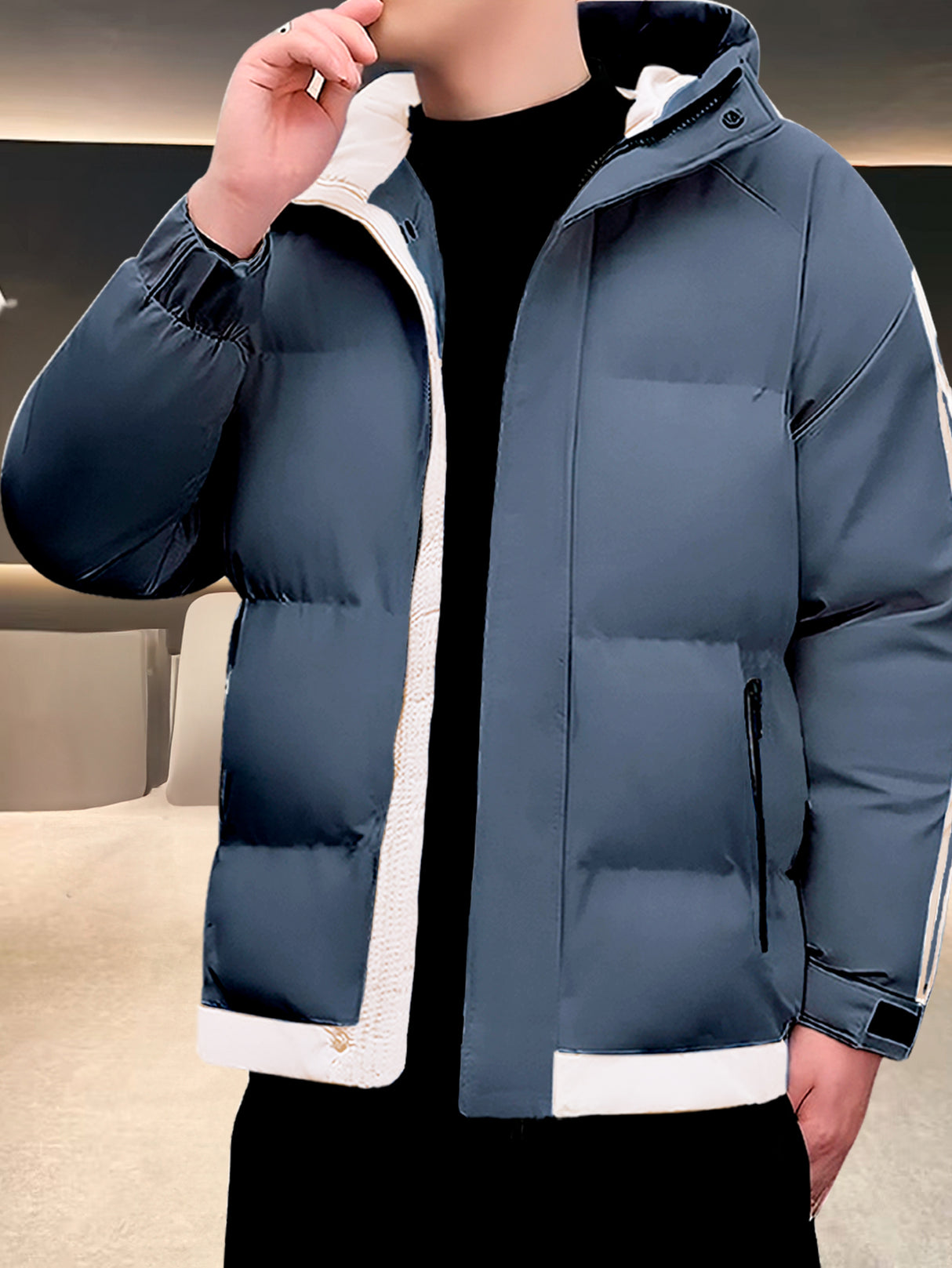 Chamarra para Hombre Impermeable de Invierno, Moderna, Cierre con Capucha, Estilo Casual, Cálida.