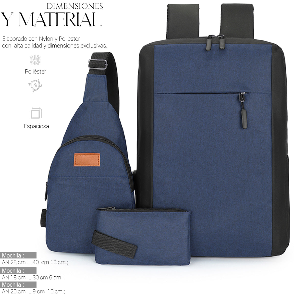 Mochila Backpack Impermeable Set De 3pzs Con Riñonera Y Puerto Usb