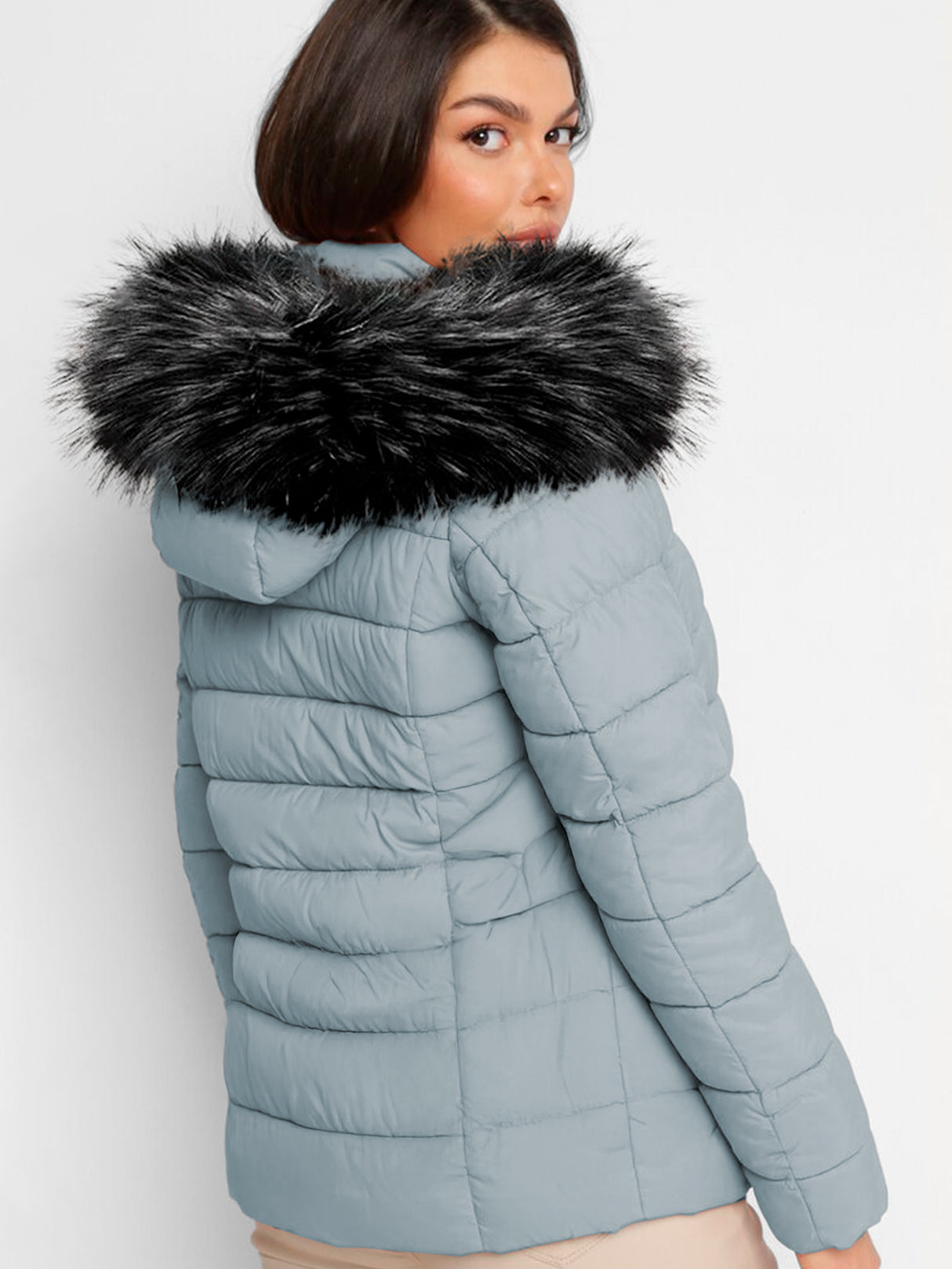 Chamarra Para Mujer Poliéster Cálido Con Cuello Tipo Piel