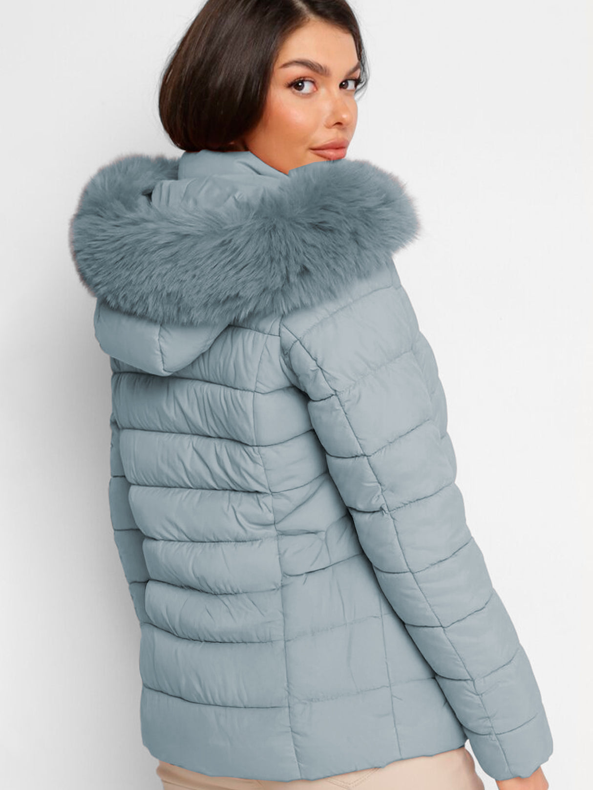 Chamarra Para Mujer Poliéster Cálido Con Cuello Tipo Piel