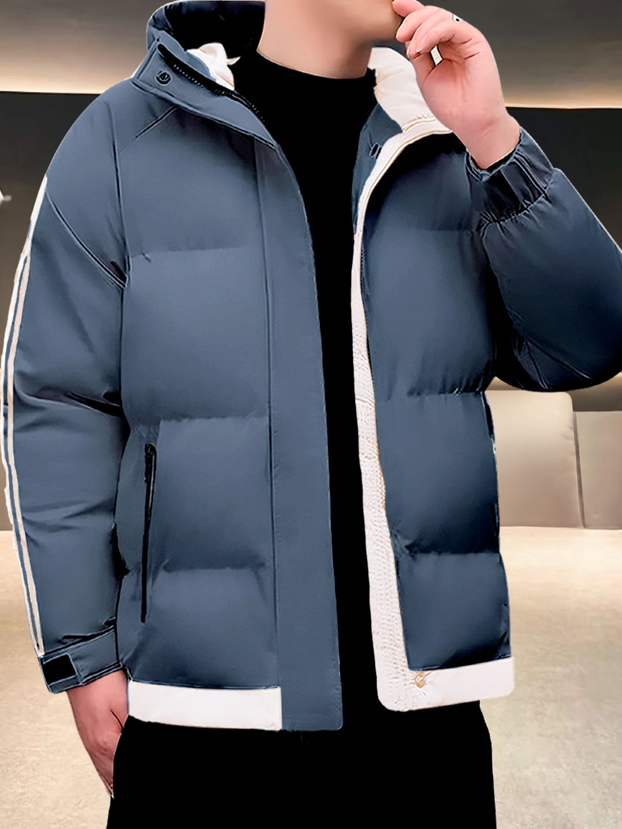 Chamarra para Hombre Impermeable de Invierno, Moderna, Cierre con Capucha, Estilo Casual, Cálida.