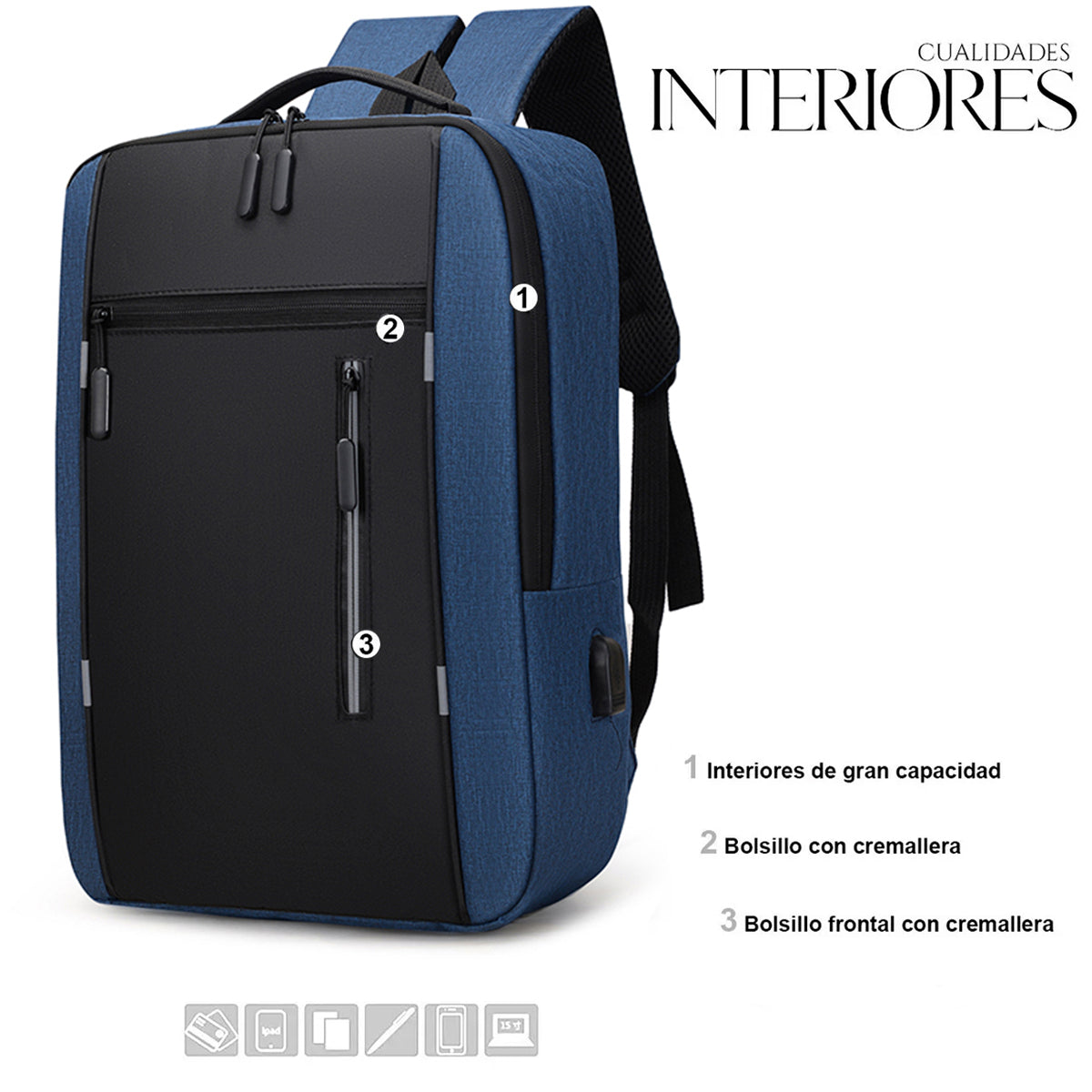 Set Mochila Backpack Con Puerto Usb (3pzas)