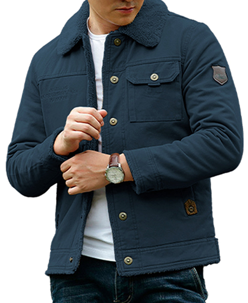 Chamarra Para Hombre Tipo Cargo Casual de Invierno Con Cuello Afelpado