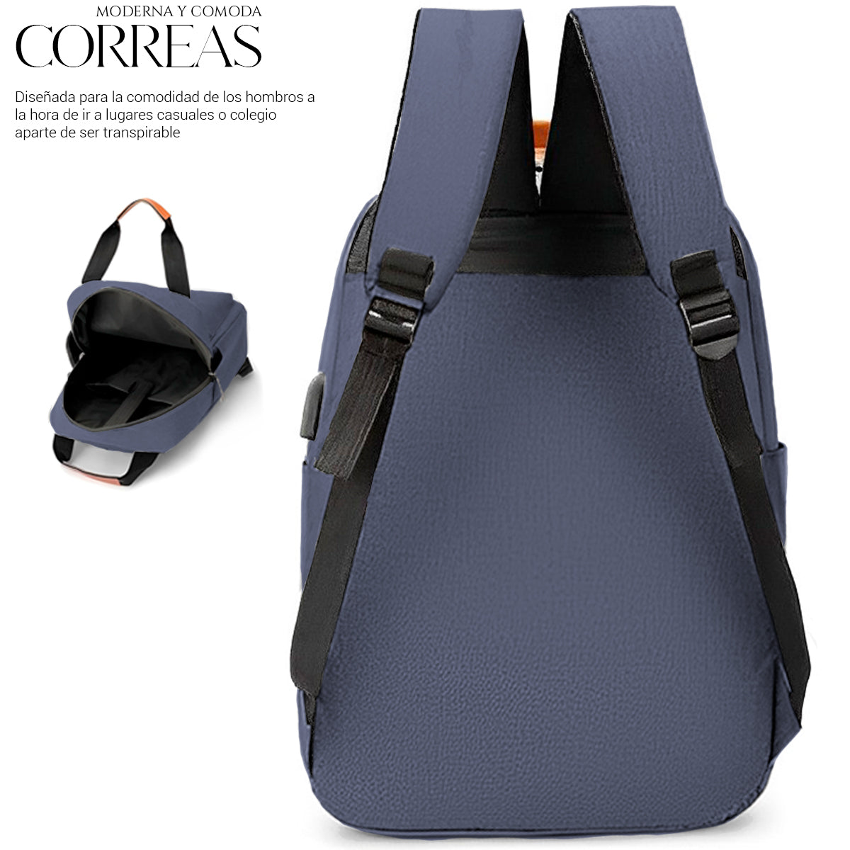 Mochila Backpack Impermeable Set De 3pzs Con Riñonera Y Puerto Usb