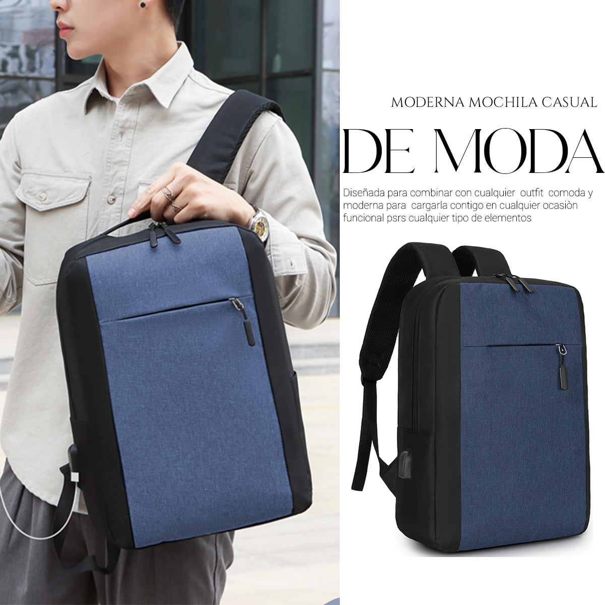 Mochila Backpack Impermeable Set De 3pzs Con Riñonera Y Puerto Usb