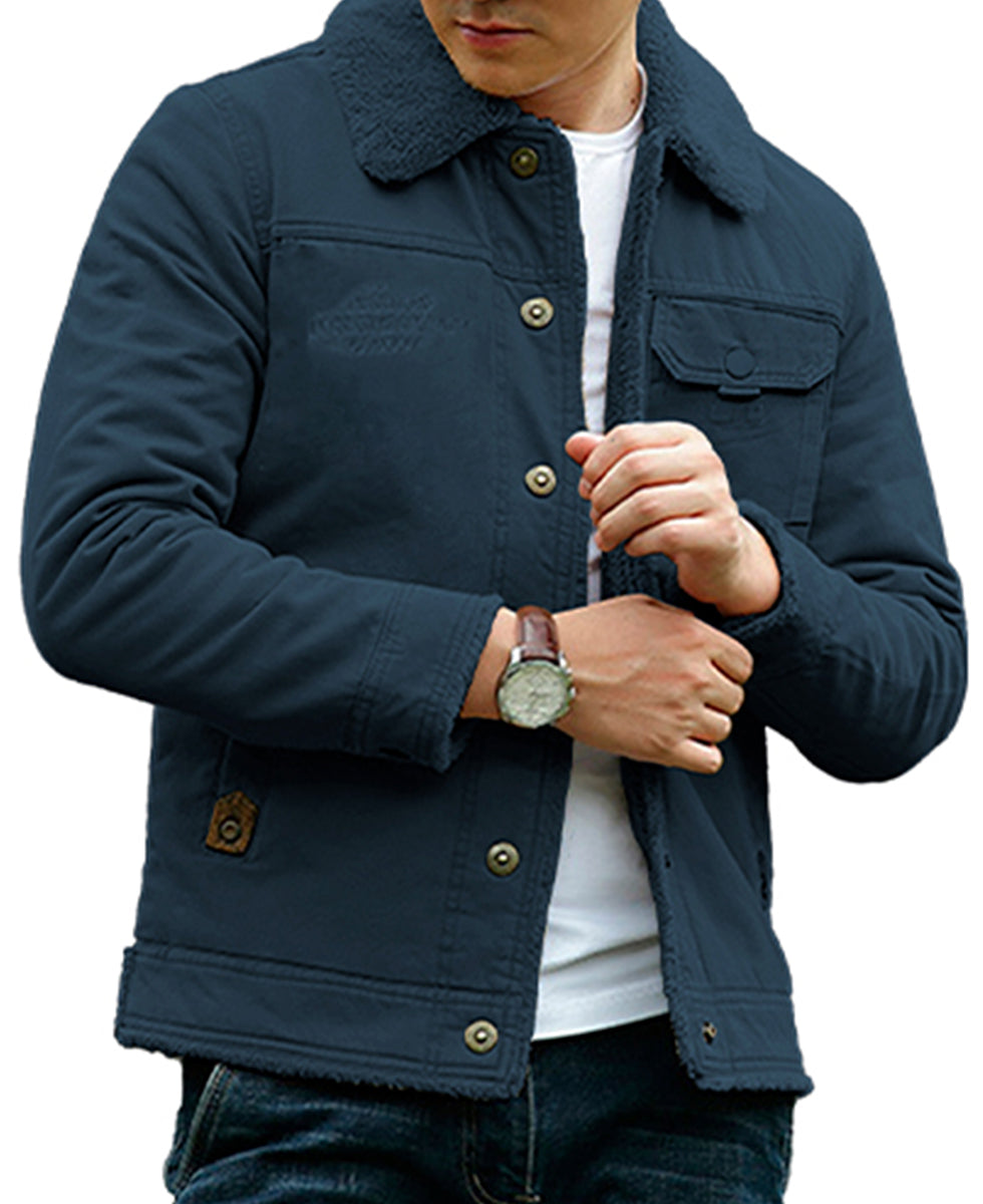 Chamarra Para Hombre Tipo Cargo Casual de Invierno Con Cuello Afelpado