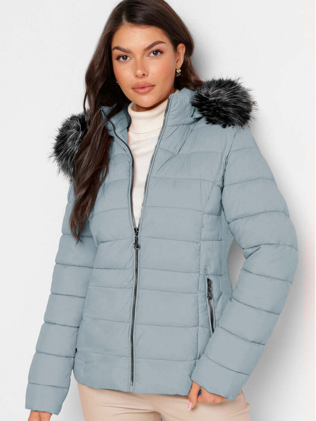 Chamarra Para Mujer Poliéster Cálido Con Cuello Tipo Piel