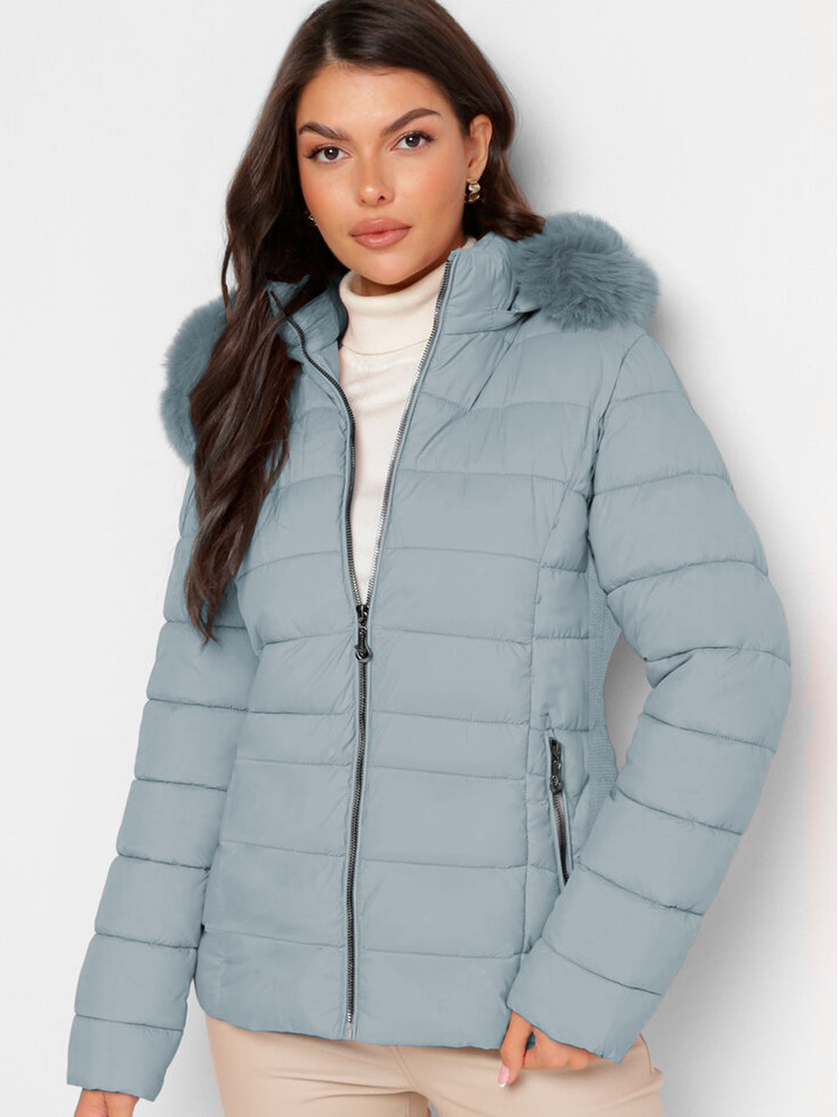 Chamarra Para Mujer Poliéster Cálido Con Cuello Tipo Piel