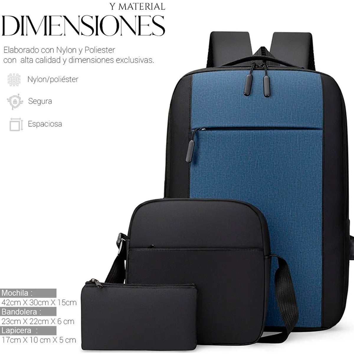 Set Mochila Backpack Con Puerto Usb (3pzas)