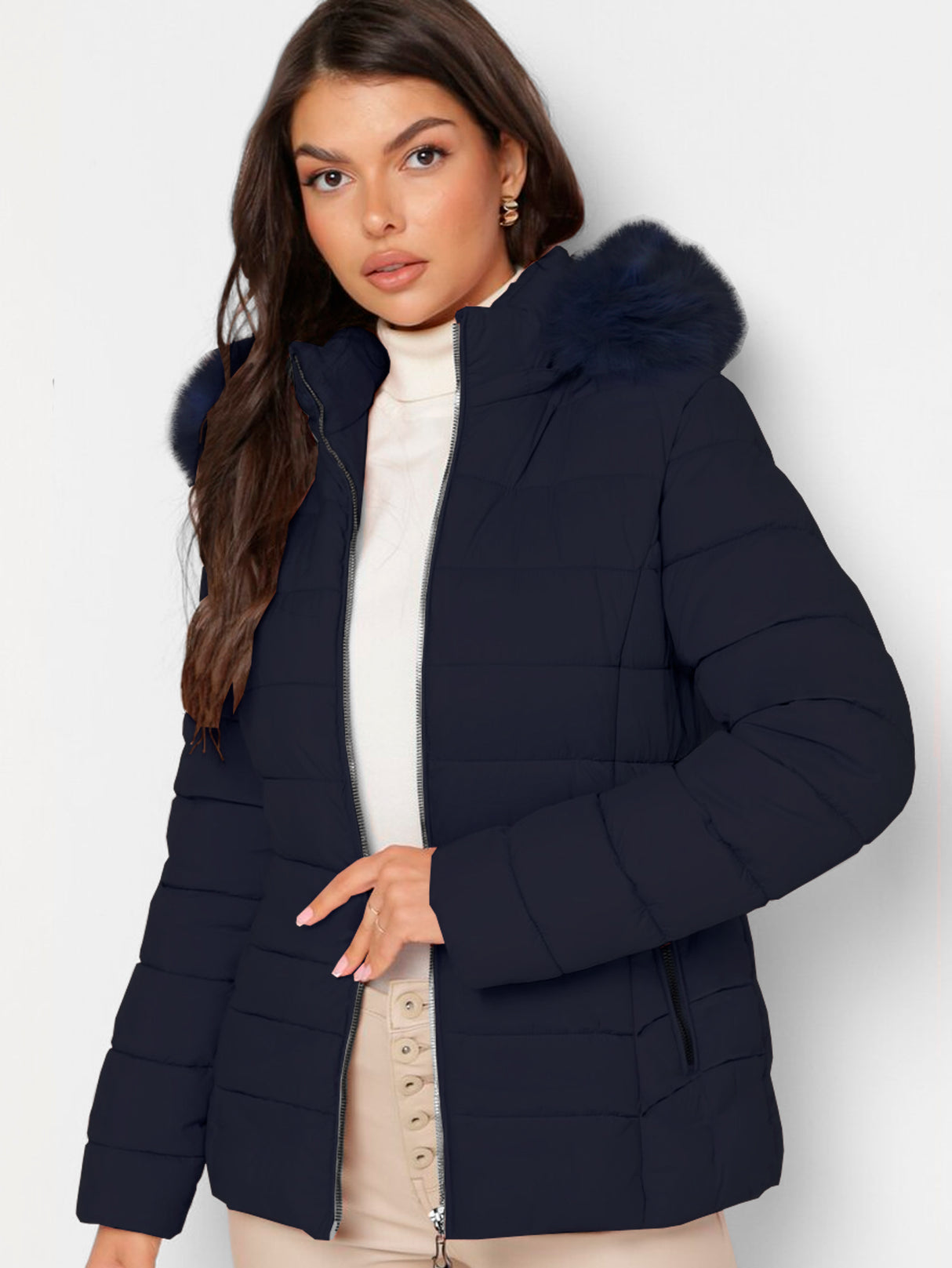 Chamarra Para Mujer Poliéster Cálido Con Cuello Tipo Piel