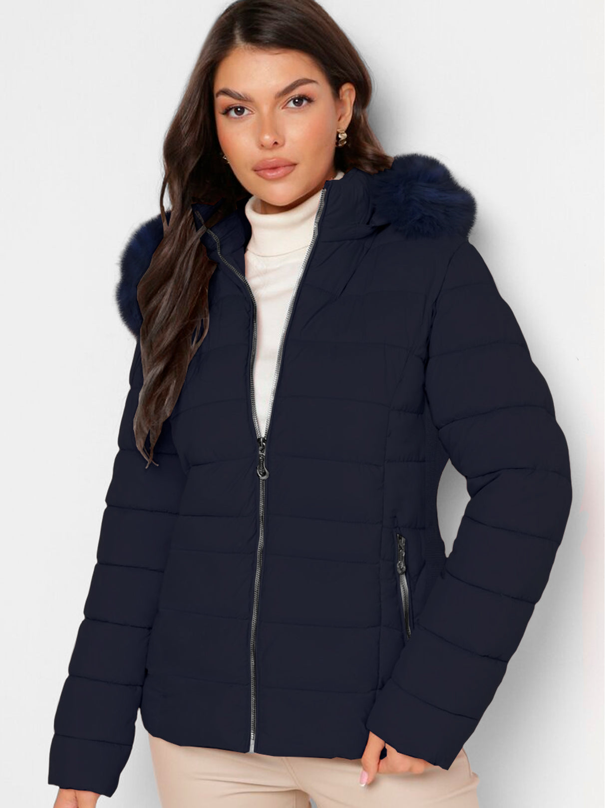 Chamarra Para Mujer Poliéster Cálido Con Cuello Tipo Piel