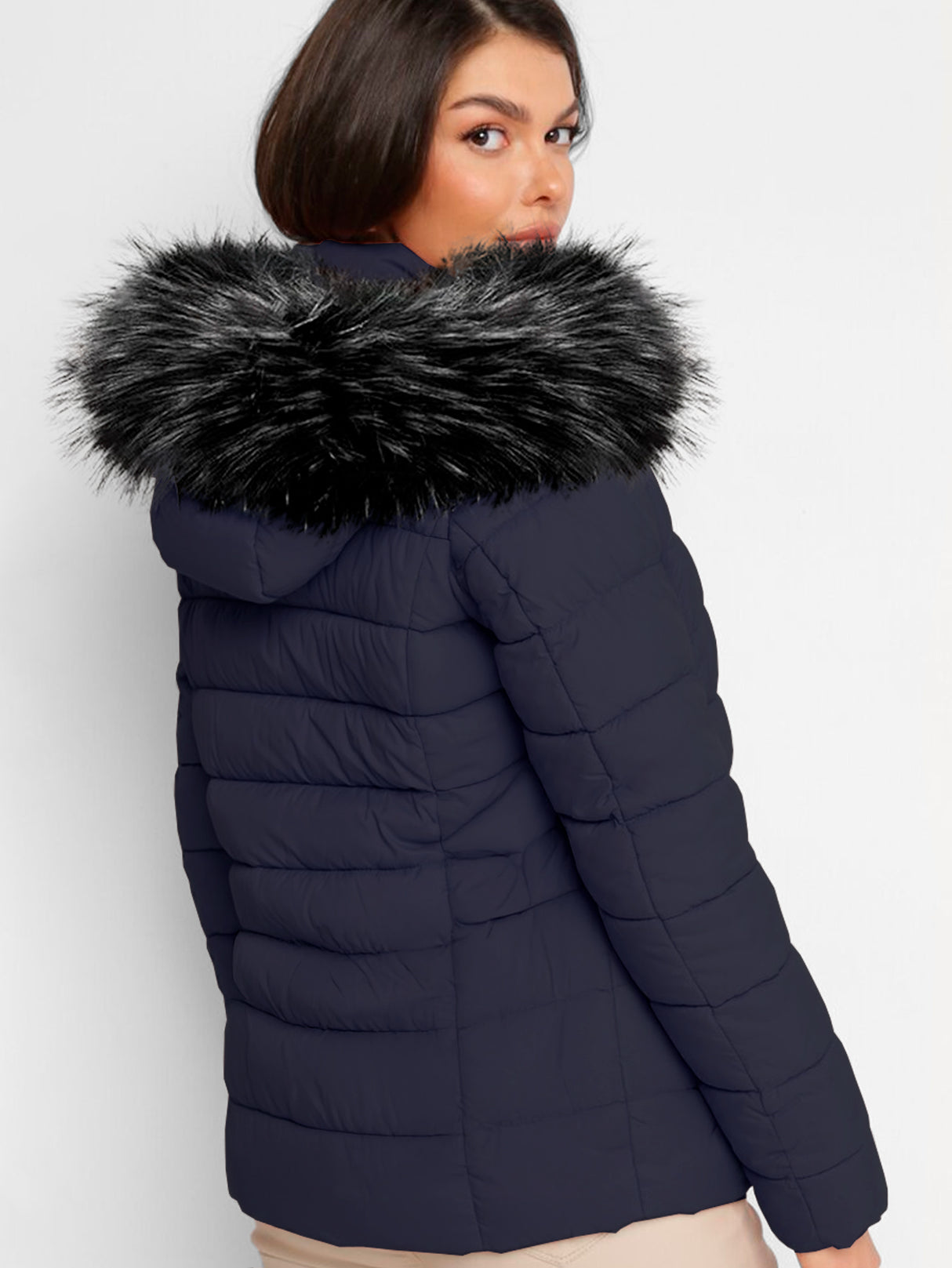 Chamarra Para Mujer Poliéster Cálido Con Cuello Tipo Piel