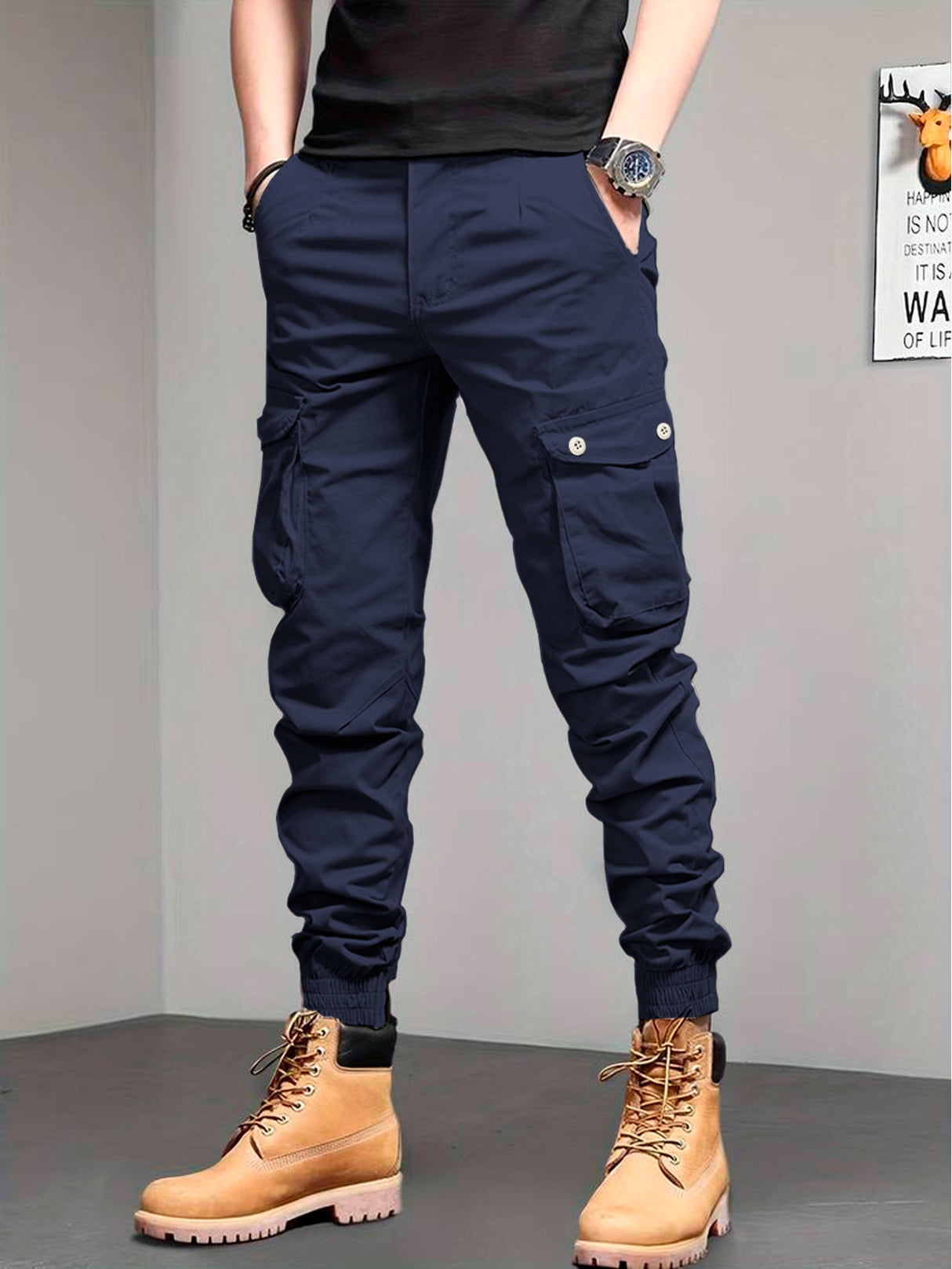 Pantalones Cargo Skinny para Hombre Pantalon tipo Cargo con Bolsas Laterales Mayoreo