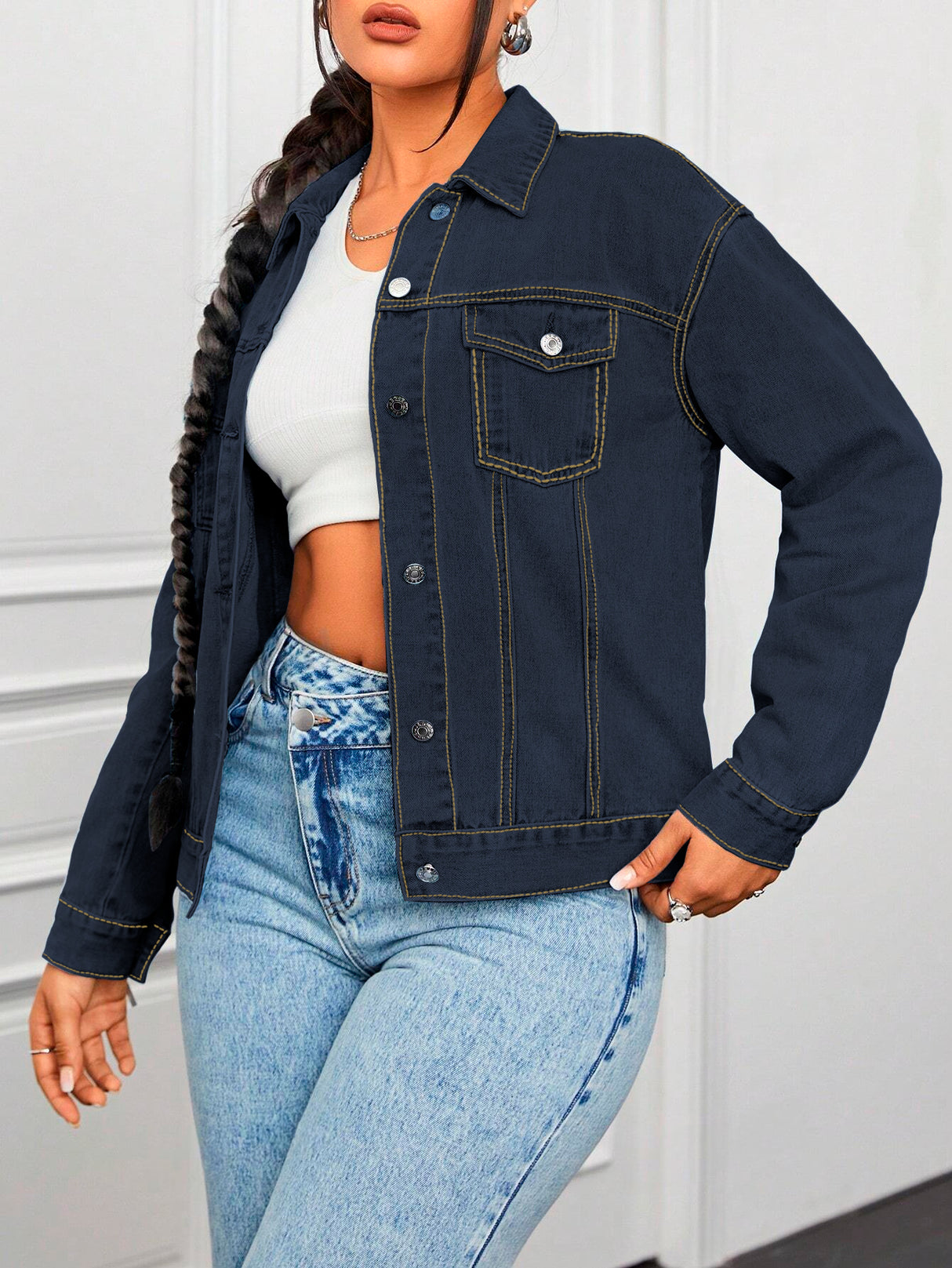 Chamarra de Mezclilla para Mujer de Diseño Clásico Manga Larga Mayoreo