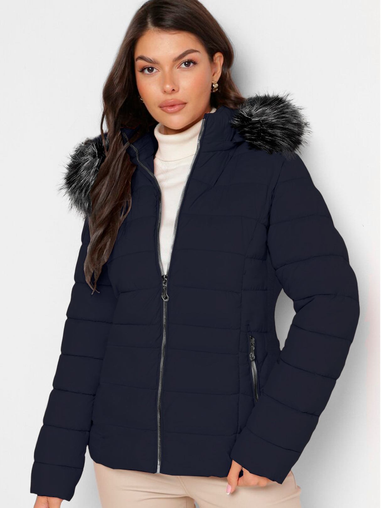 Chamarra Para Mujer Poliéster Cálido Con Cuello Tipo Piel