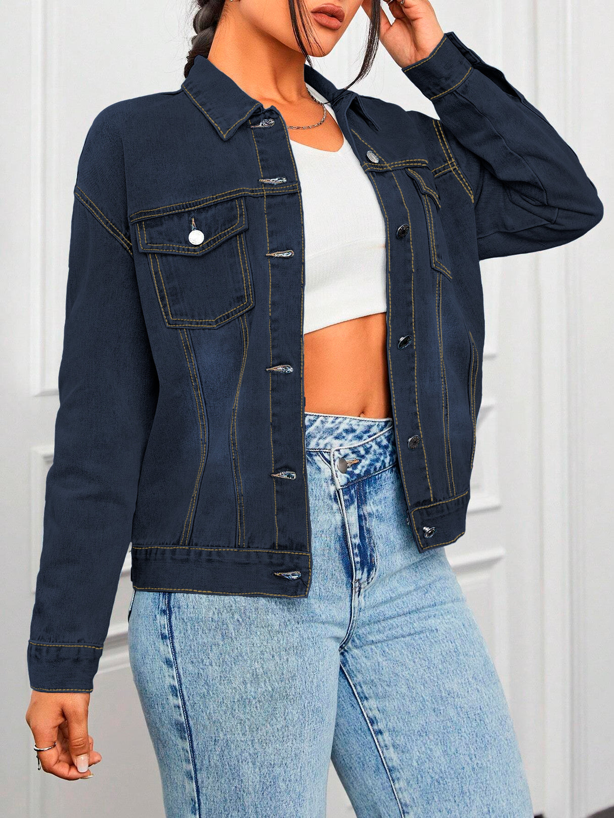 Chamarra de Mezclilla para Mujer de Diseño Clásico Manga Larga Mayoreo