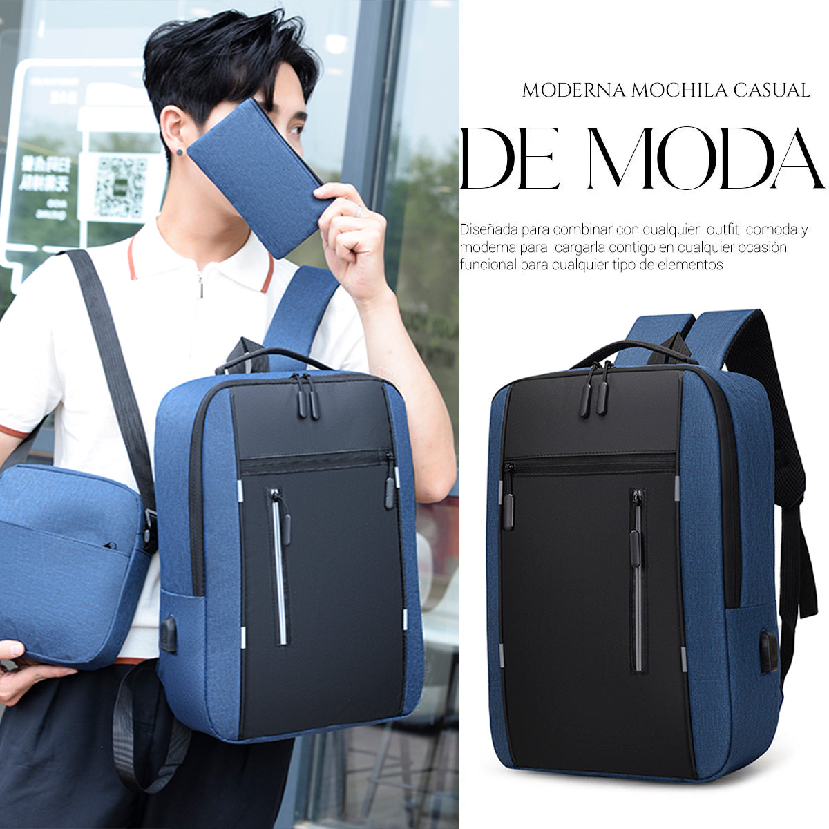Set Mochila Backpack Con Puerto Usb (3pzas)