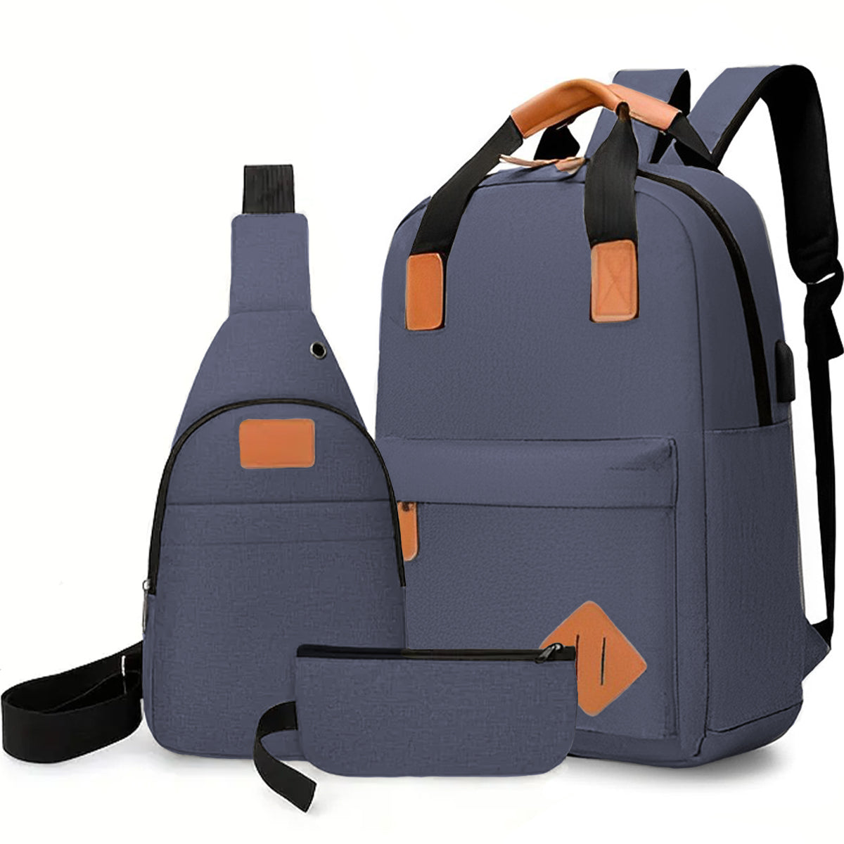 Mochila Backpack Impermeable Set De 3pzs Con Riñonera Y Puerto Usb