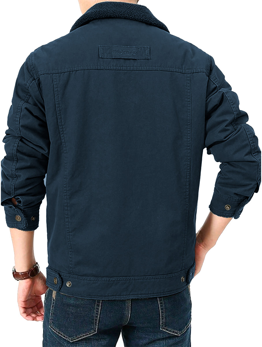 Chamarra Para Hombre Tipo Cargo Casual de Invierno Con Cuello Afelpado
