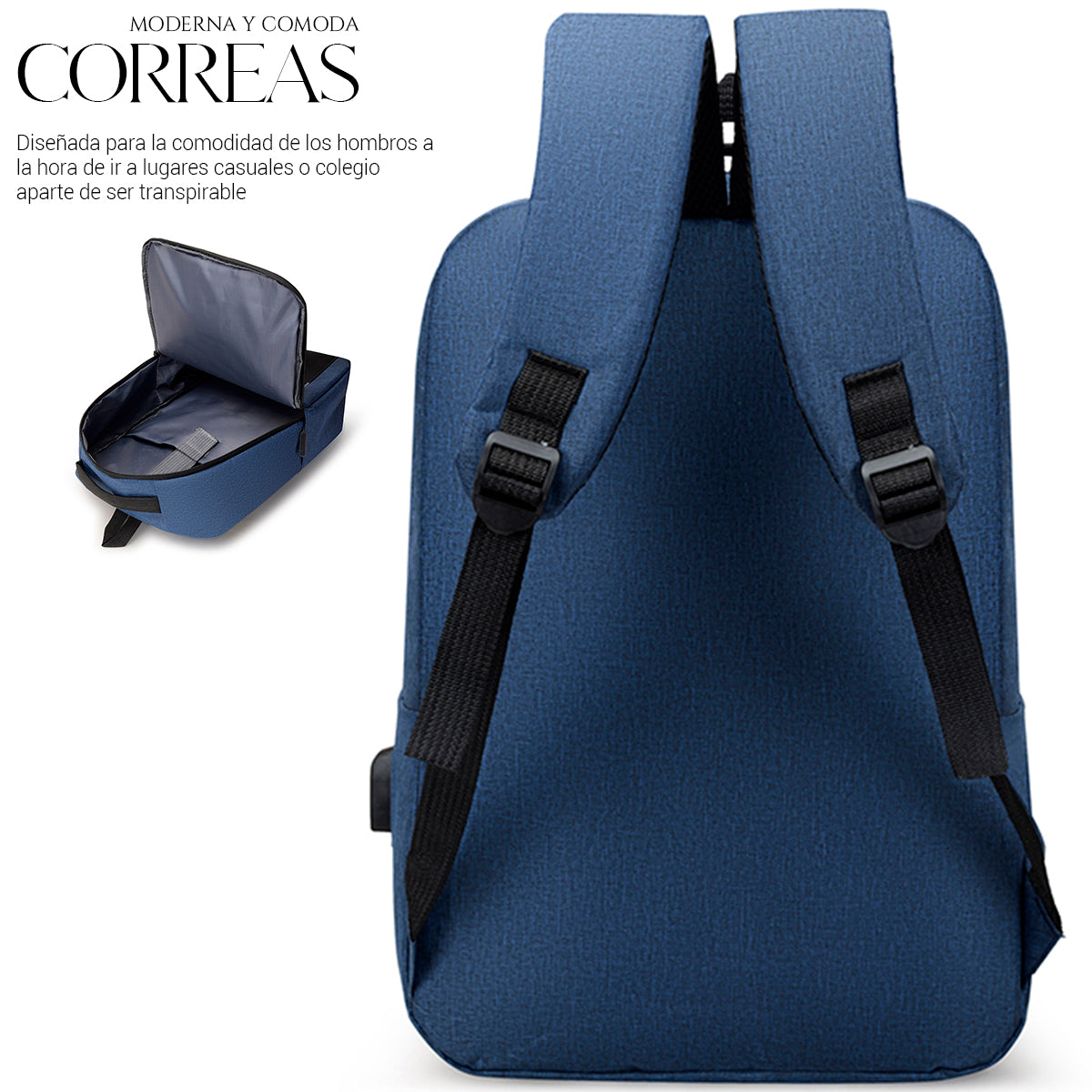 Set Mochila Backpack Con Puerto Usb (3pzas)