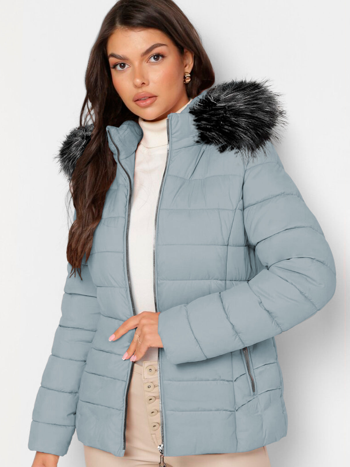 Chamarra Para Mujer Poliéster Cálido Con Cuello Tipo Piel