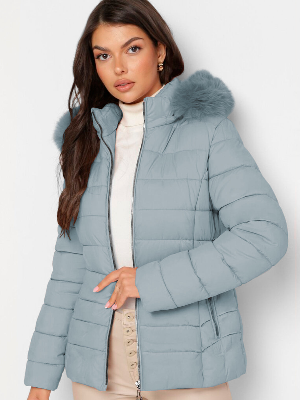 Chamarra Para Mujer Poliéster Cálido Con Cuello Tipo Piel