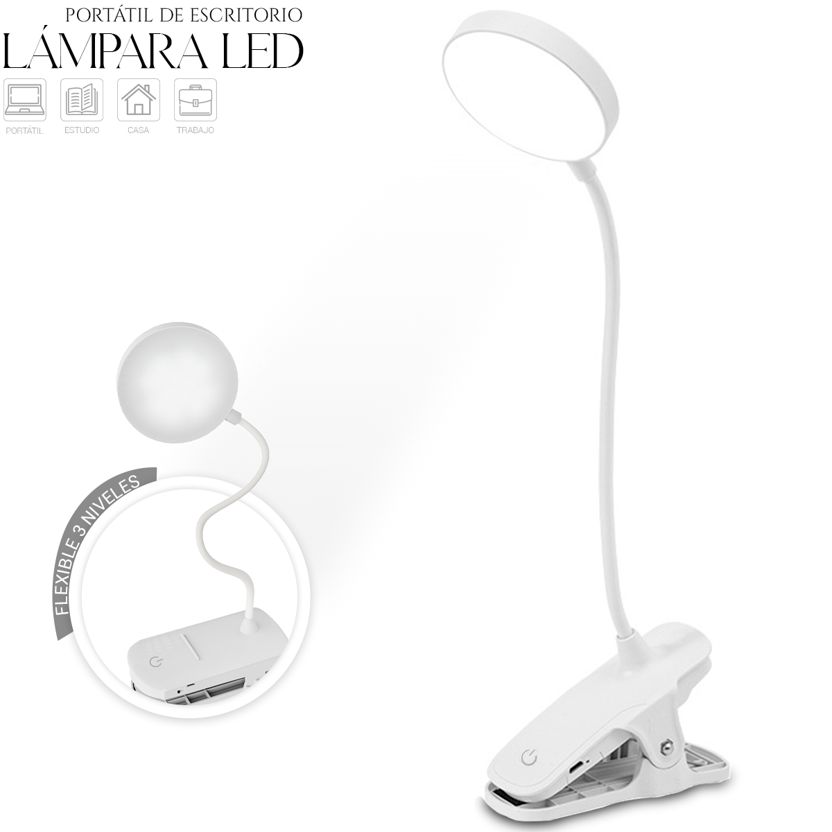 Lámpara Led Recargable Soporte Para Celular