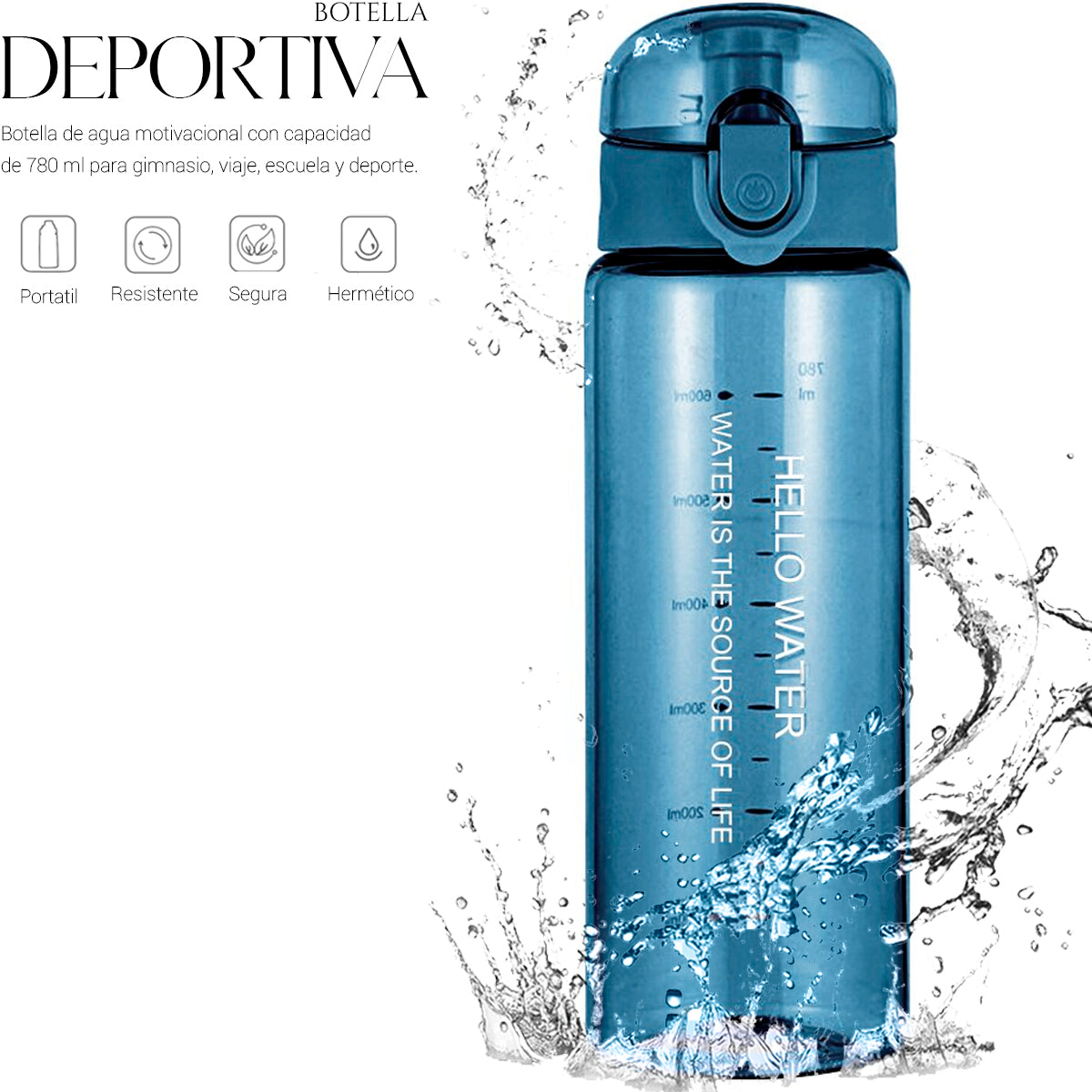 Botella De Agua Deportiva 780 Ml Gran Capacidad Gym
