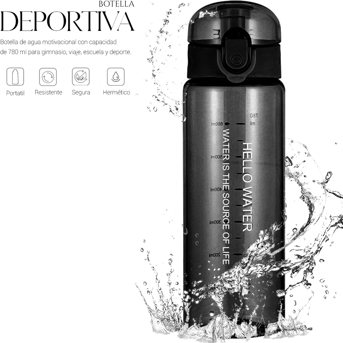 Botella De Agua Deportiva 780 Ml Gran Capacidad Gym