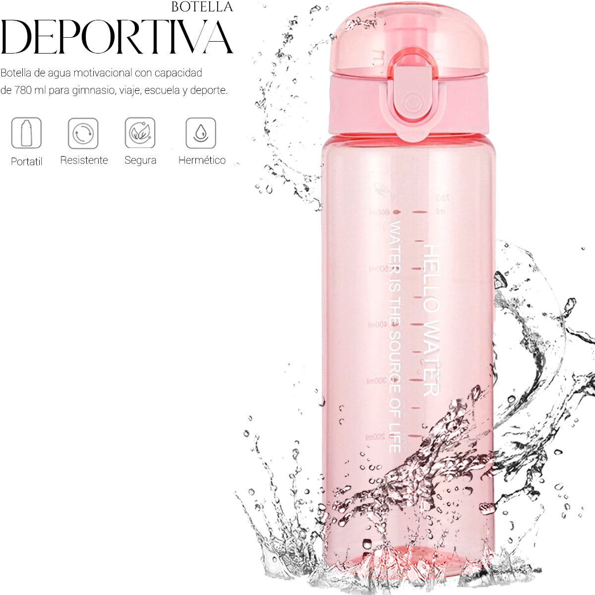 Botella De Agua Deportiva 780 Ml Gran Capacidad Gym