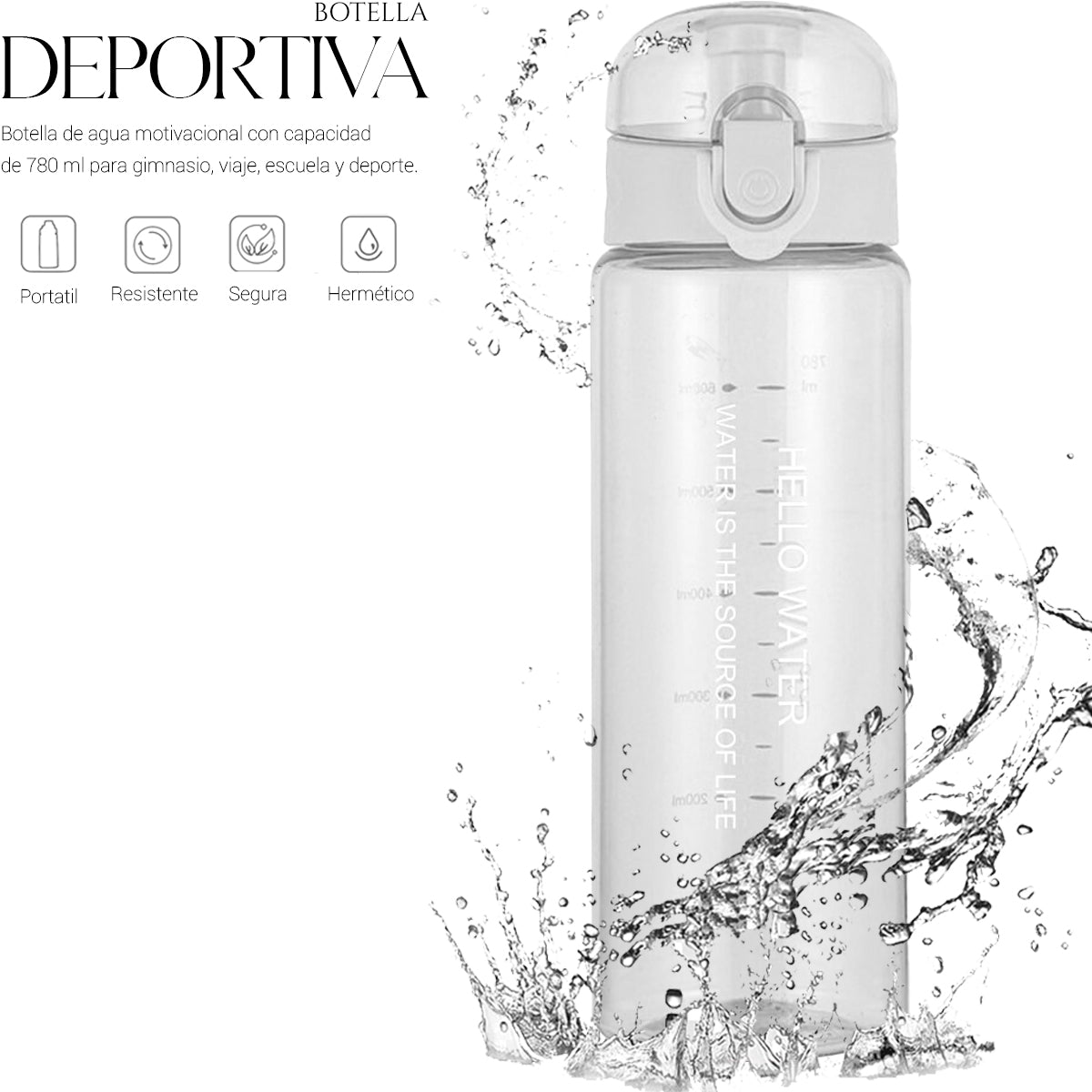 Botella De Agua Deportiva 780 Ml Gran Capacidad Gym