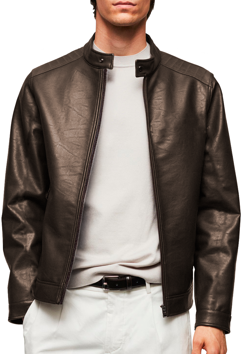 Chamarra Casual de Vinipiel Hombre Chaqueta Biker Impermeable Estilo Urbano