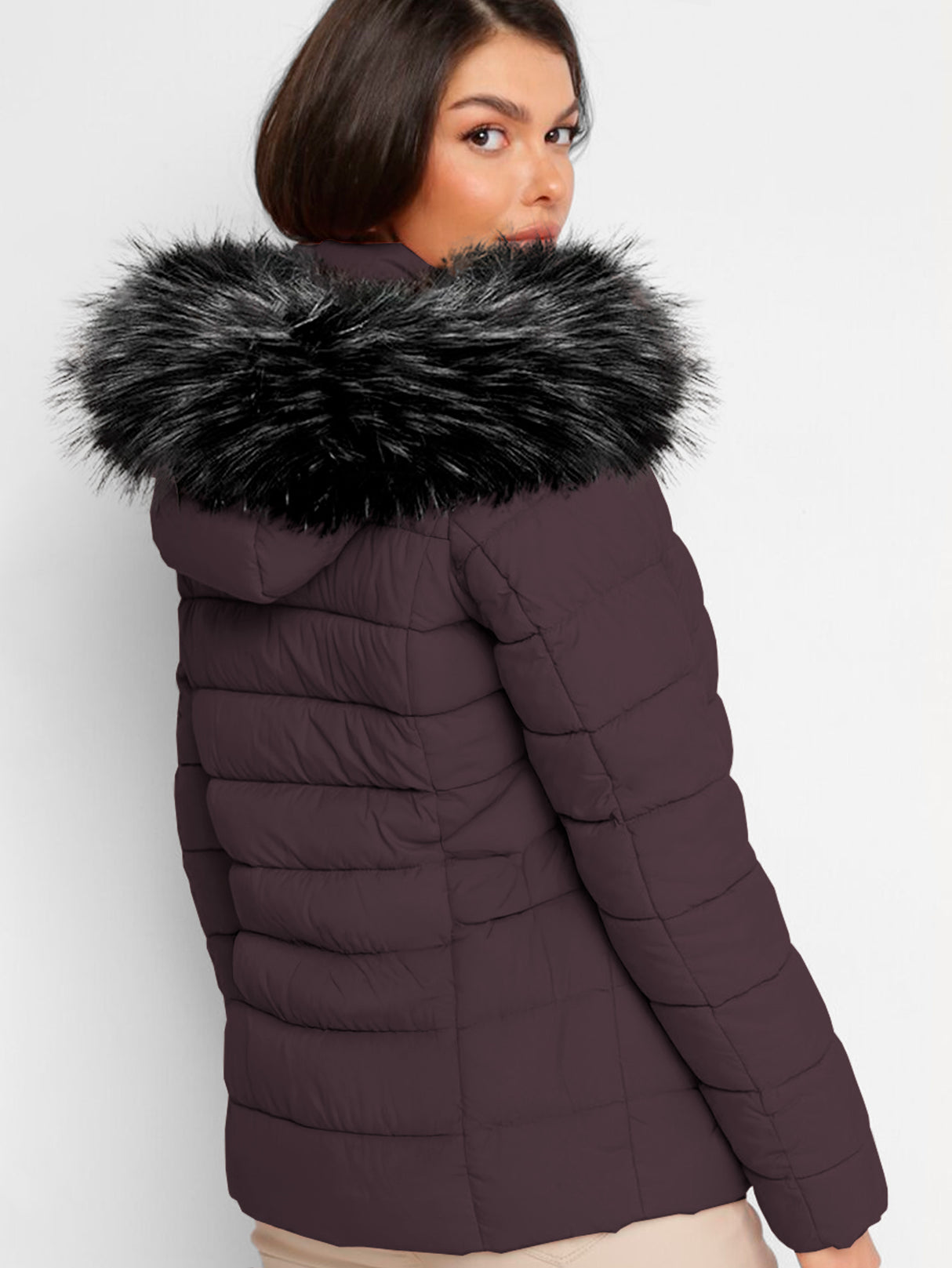 Chamarra Para Mujer Poliéster Cálido Con Cuello Tipo Piel