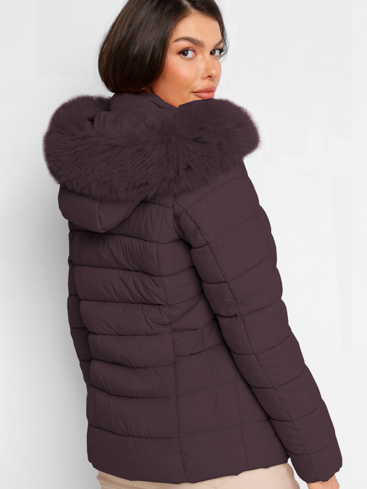 Chamarra Para Mujer Poliéster Cálido Con Cuello Tipo Piel