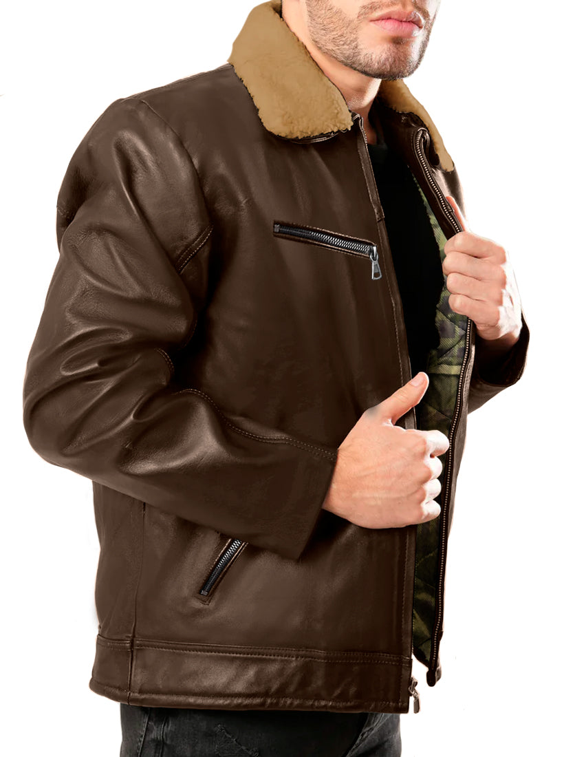 Chamarra Vinipiel Hombre Biker Chaqueta Impermeable Cuello Aborregado