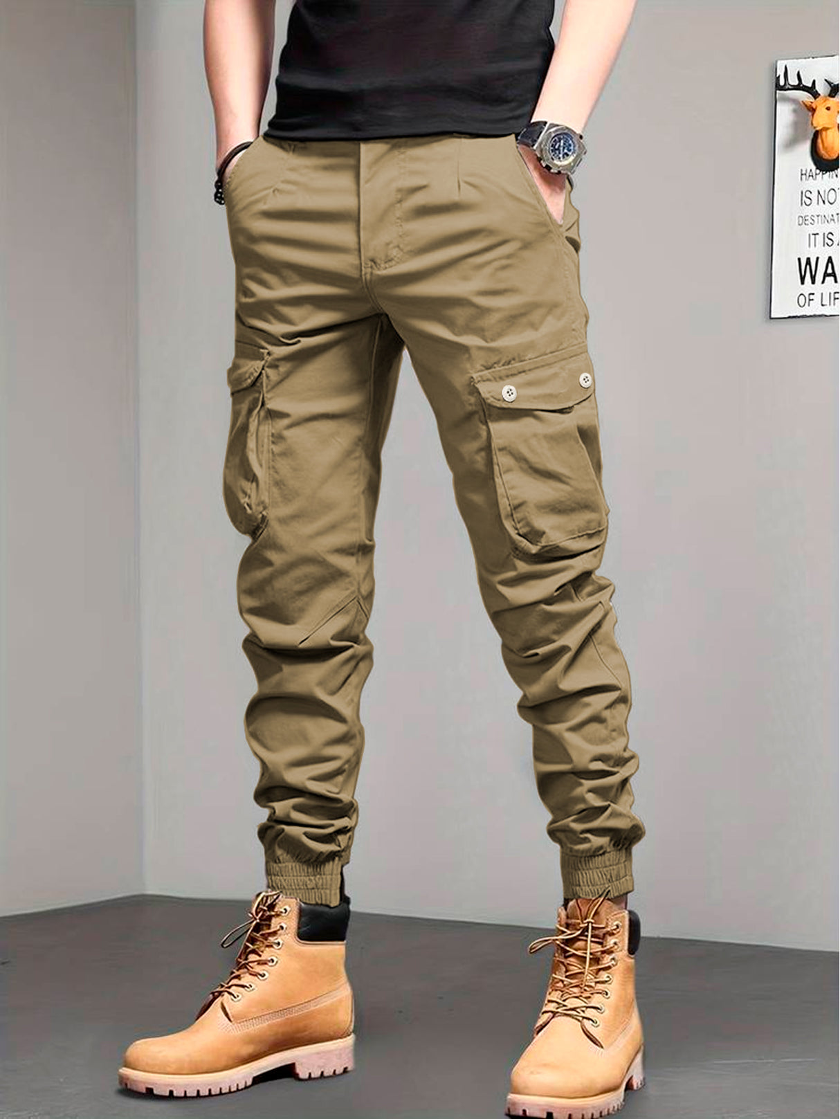 Pantalones Cargo Skinny para Hombre Pantalon tipo Cargo con Bolsas Laterales Mayoreo