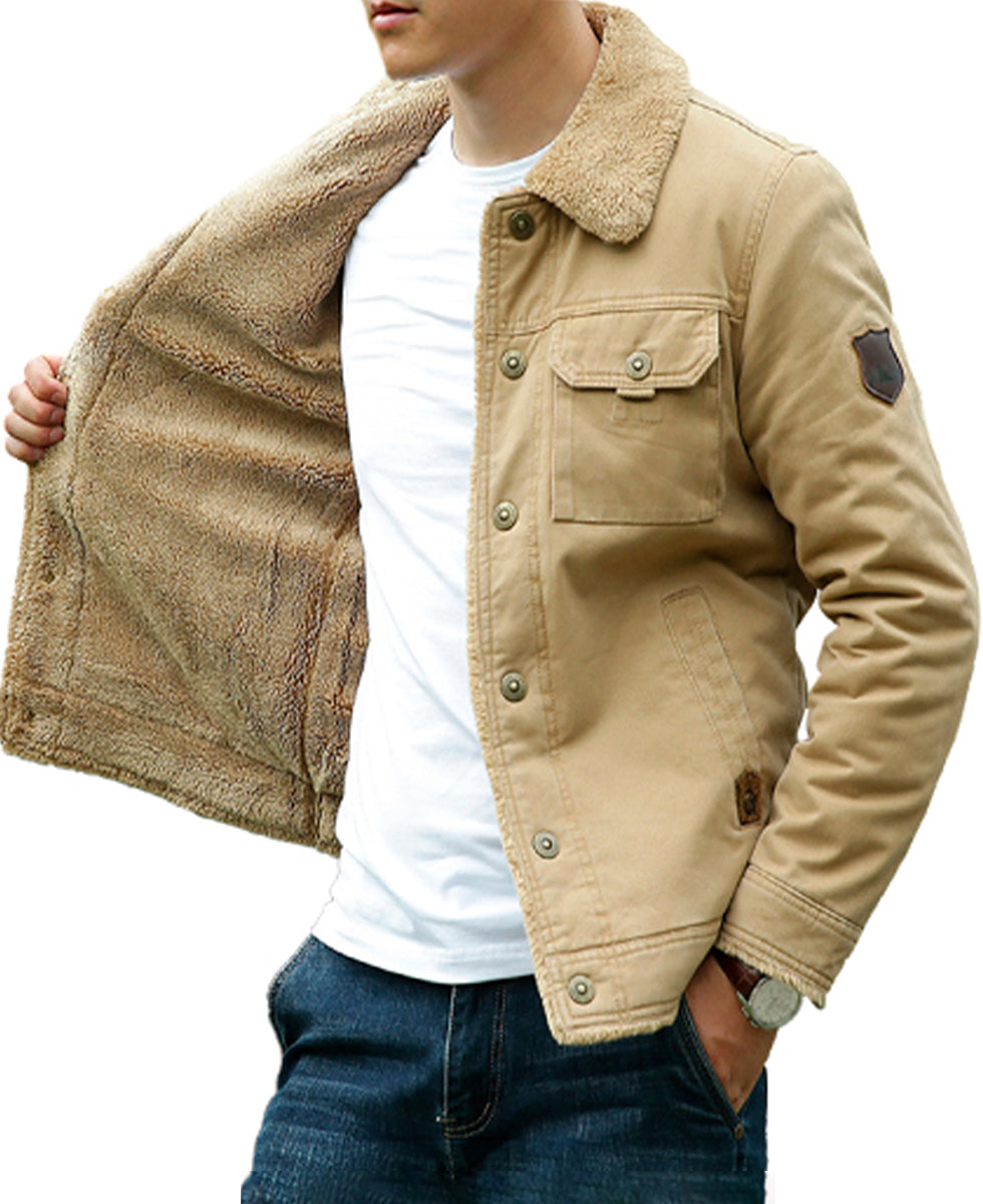 Chamarra Para Hombre Tipo Cargo Casual de Invierno Con Cuello Afelpado