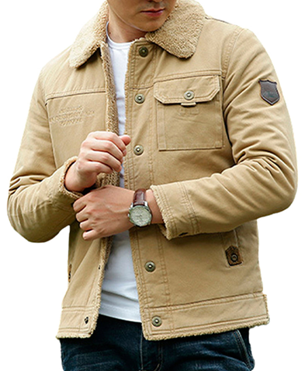 Chamarra Para Hombre Tipo Cargo Casual de Invierno Con Cuello Afelpado