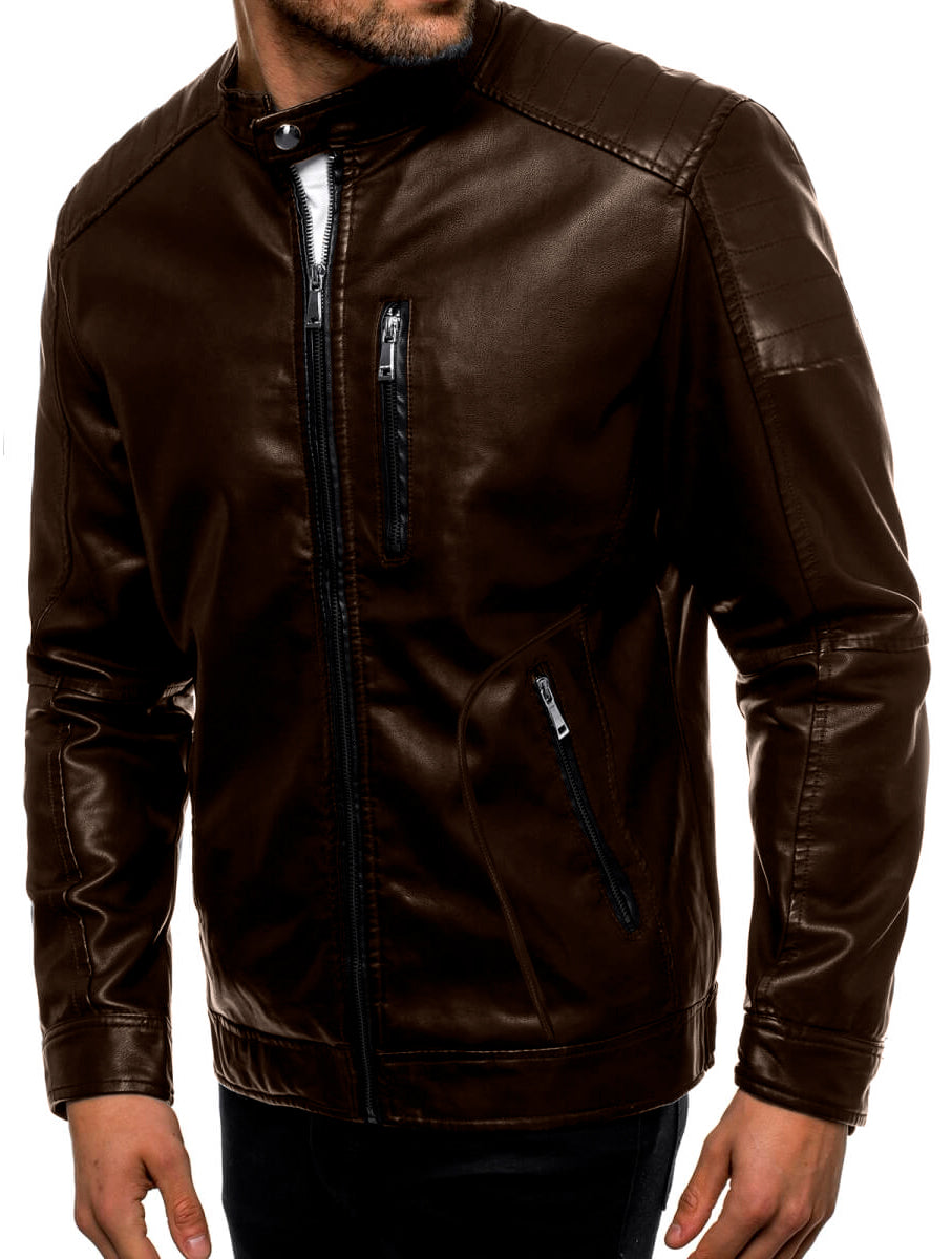Chamarra Impermeable de Vinipiel para Hombre Chaqueta Biker Estilo Urbano