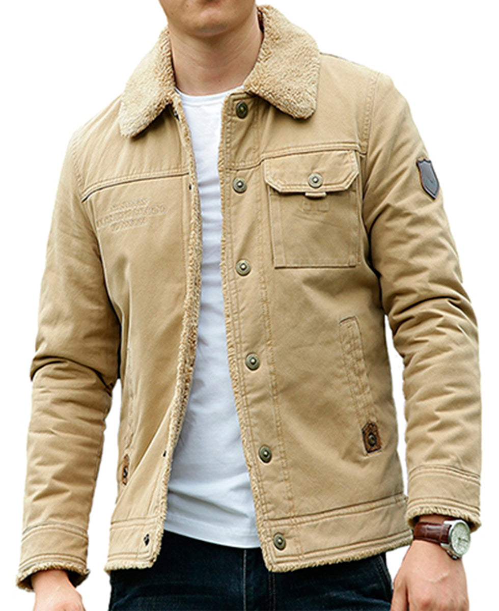 Chamarra Para Hombre Tipo Cargo Casual de Invierno Con Cuello Afelpado
