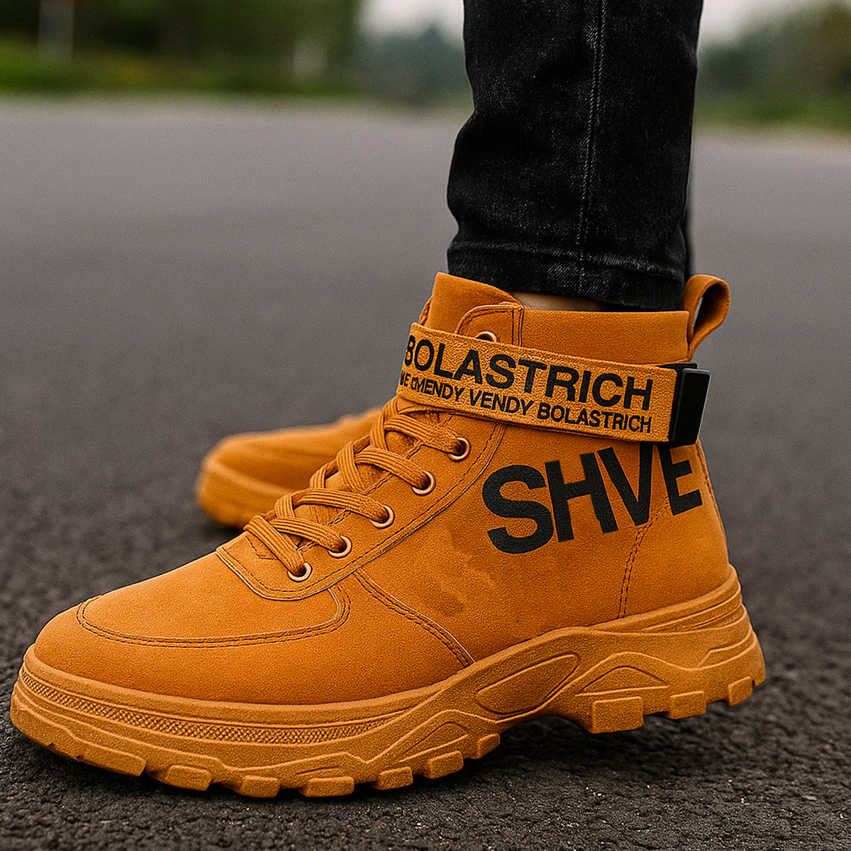 Bota para hombre con suela antiderrapante para uso diario con cordones con la parte superior alta Zapatos con suela alta antideslizante diseño de agujeros respirables, transpirable