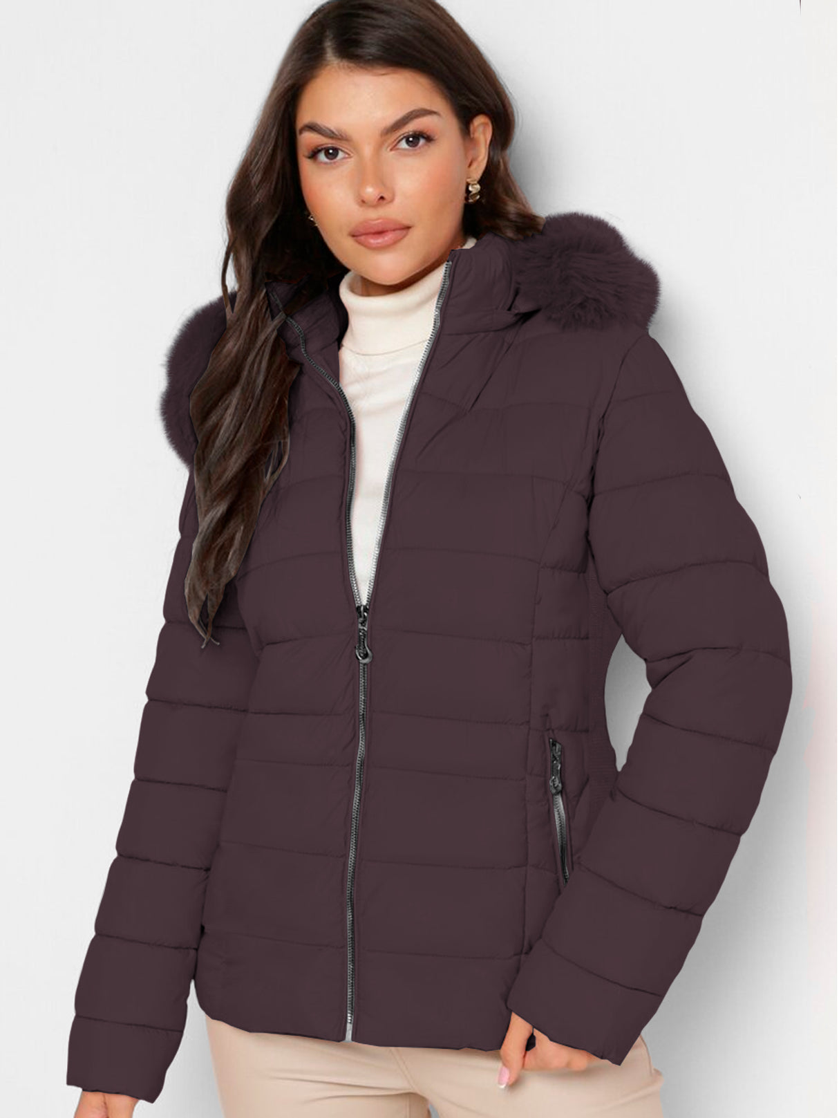 Chamarra Para Mujer Poliéster Cálido Con Cuello Tipo Piel