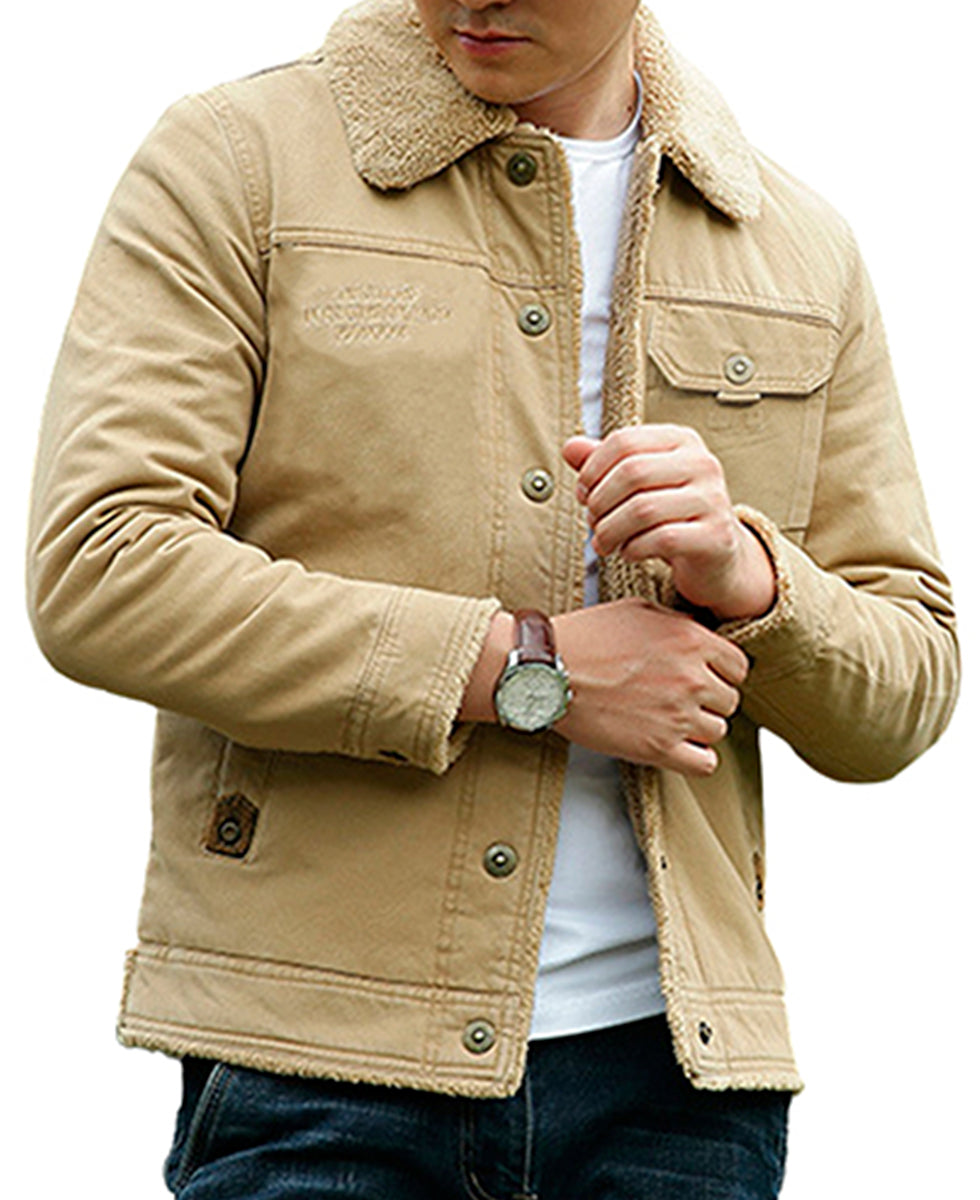 Chamarra Para Hombre Tipo Cargo Casual de Invierno Con Cuello Afelpado