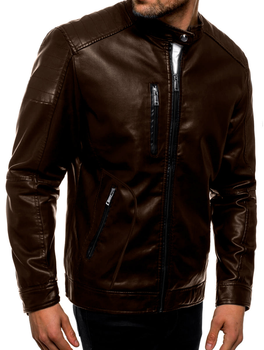 Chamarra Impermeable de Vinipiel para Hombre Chaqueta Biker Estilo Urbano