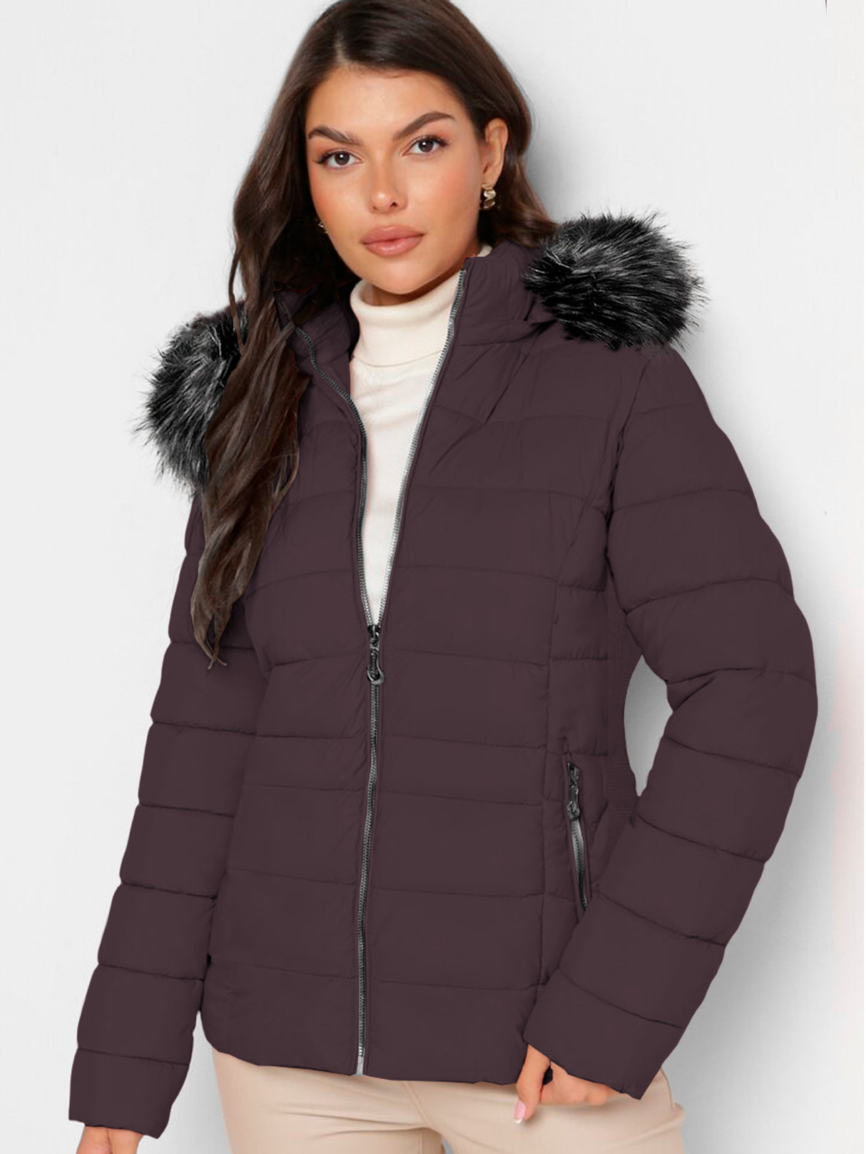 Chamarra Para Mujer Poliéster Cálido Con Cuello Tipo Piel