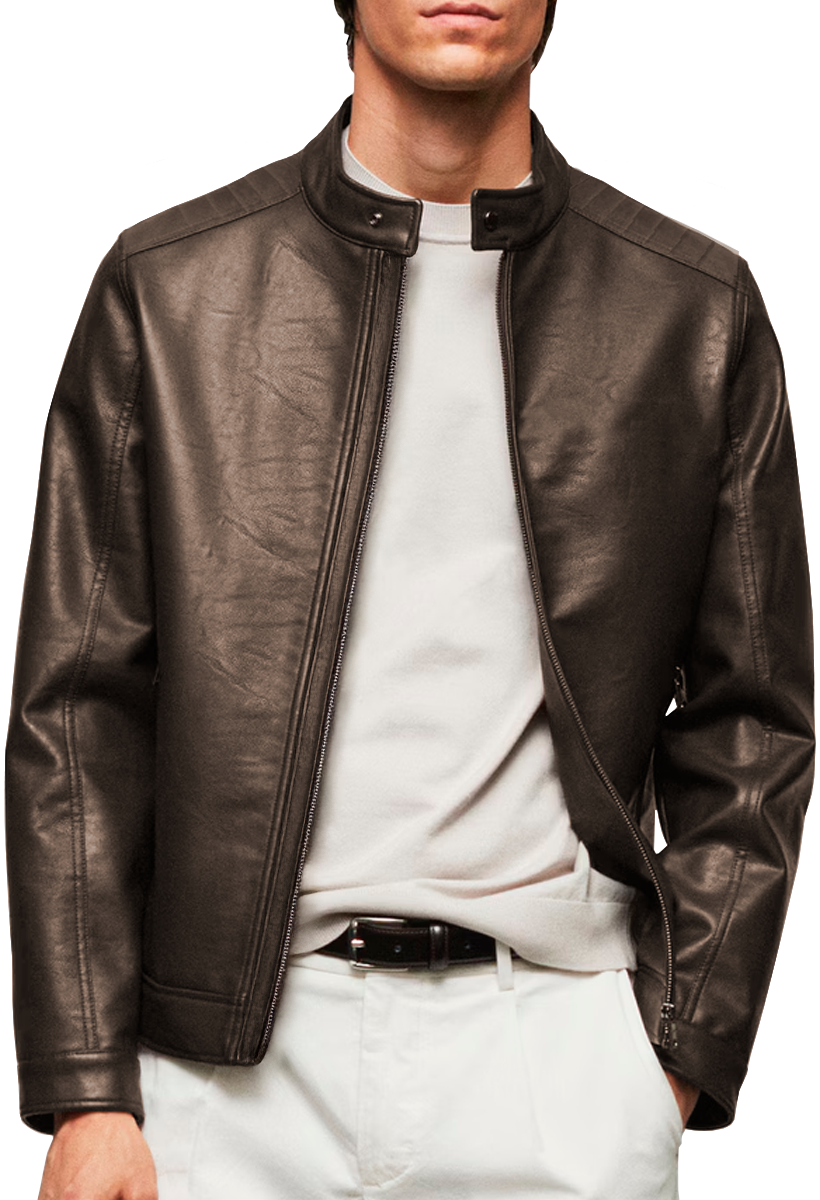 Chamarra Casual de Vinipiel Hombre Chaqueta Biker Impermeable Estilo Urbano