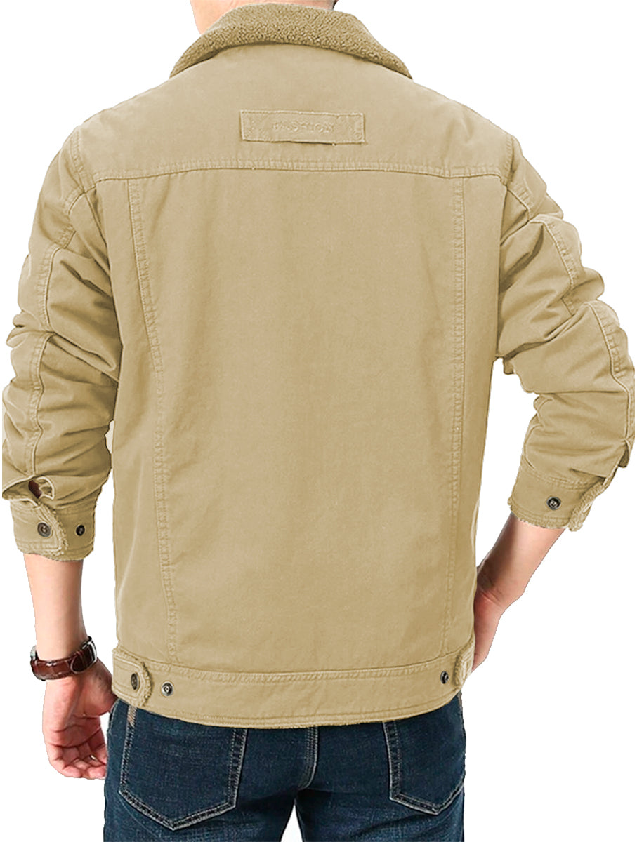 Chamarra Para Hombre Tipo Cargo Casual de Invierno Con Cuello Afelpado