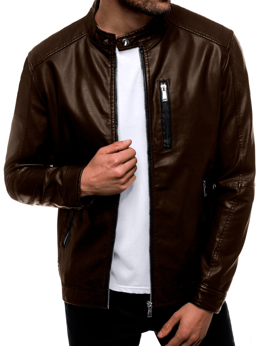 Chamarra Impermeable de Vinipiel para Hombre Chaqueta Biker Estilo Urbano